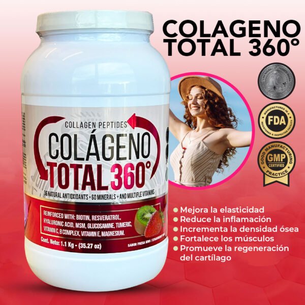 Colageno Total 360 Con Acido Hialuronico, MSM, Turmeric 1.1kg (35.27 oz)
